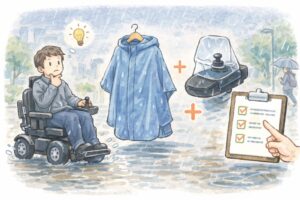 電動車椅子のためのレインコートの選び方とおすすめ対策